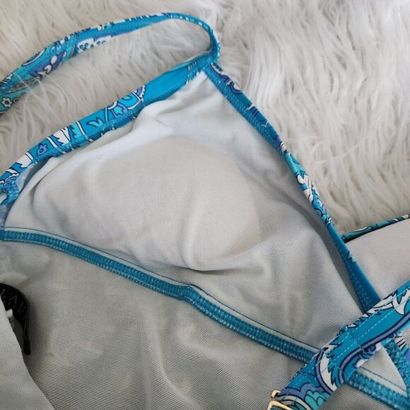 Lauren Ralph Lauren One-Piece Swimsuit 10 Bandana Paisley Aqua Blue Ruched V Nec - Picture 6 of 11